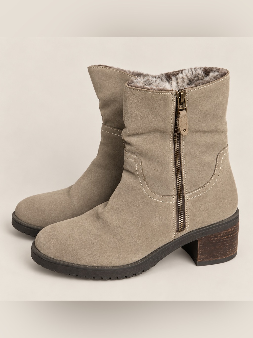 Vintage Foundry Co. Taupe Leather Faux Fur Ankle Boots Size 9